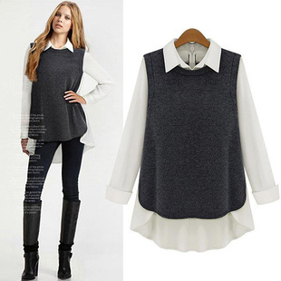 2014欧美春季新款 拼接撞色长袖衬衫引领女装批发采购新风尚